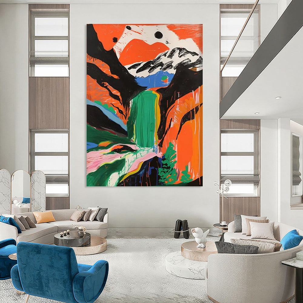 Colorful Mountain Waterfall Abstract Painting for Nature - Lover Cabins HENG105