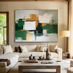 Green Gold White Abstract Painting with Balanced Harmony WINK679