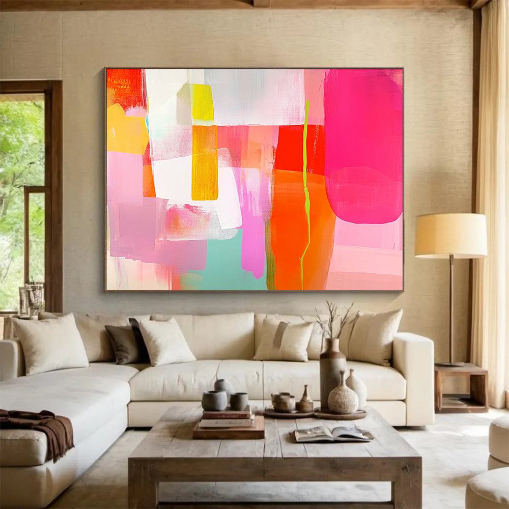 Bold Color Block Abstract Painting with Playful Contrasts ABS415