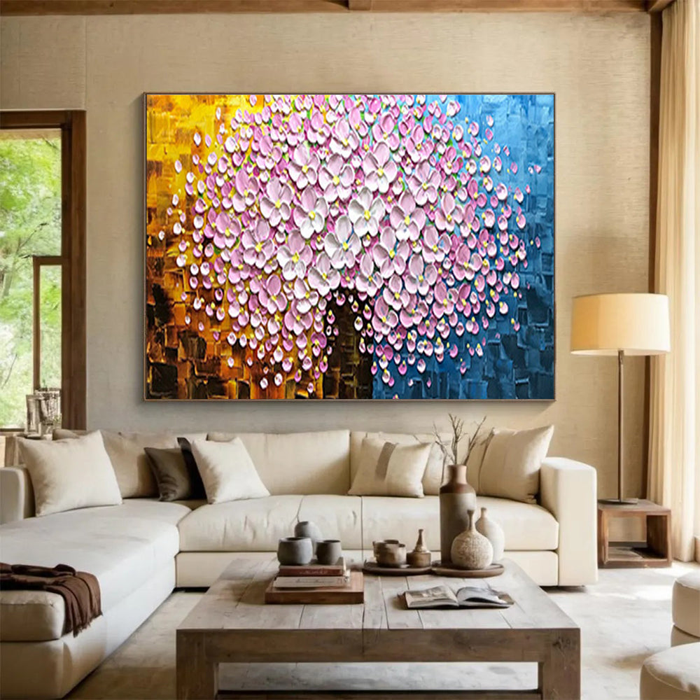 Pink Blossom Tree Abstract Painting for Romantic Bedroom Retreats YHT231