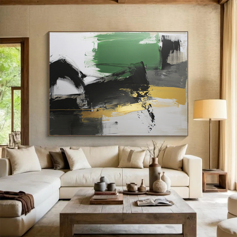 Green Gold Black Abstract Painting with Bold Textures WINK527