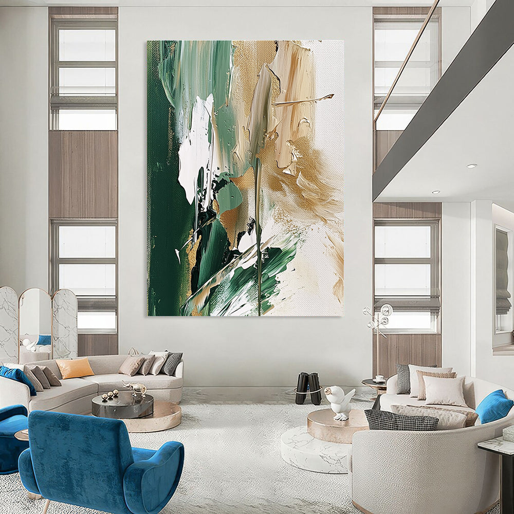 Green - Gold Abstract Painting for Nature - Themed Cafes GAB0865