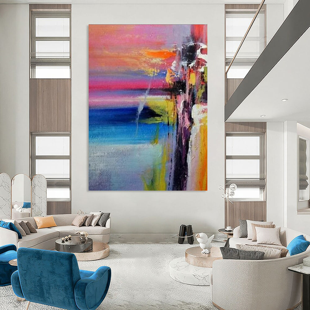 Colorful Sunset Abstract Painting for Coastal Home Living Rooms HENG419