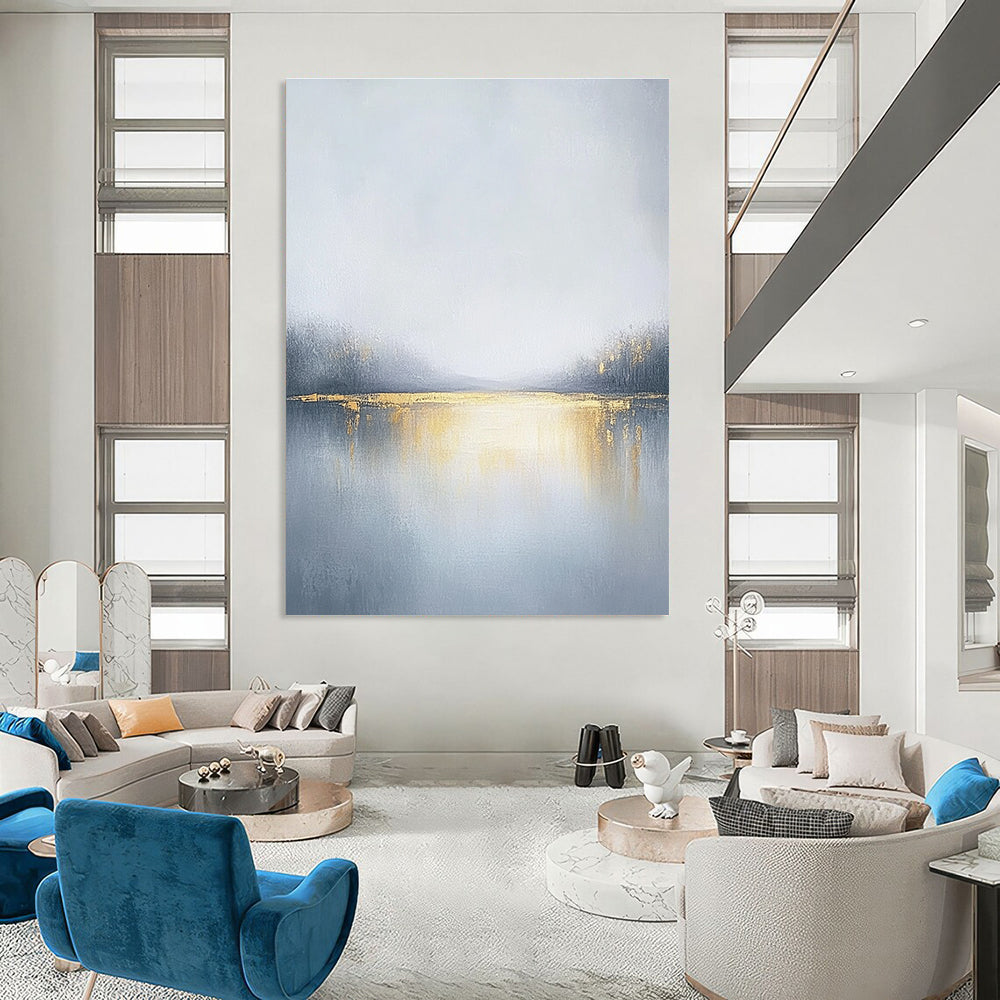 Misty Lake with Gold Abstract Painting for Elegant Retreats GAB0742