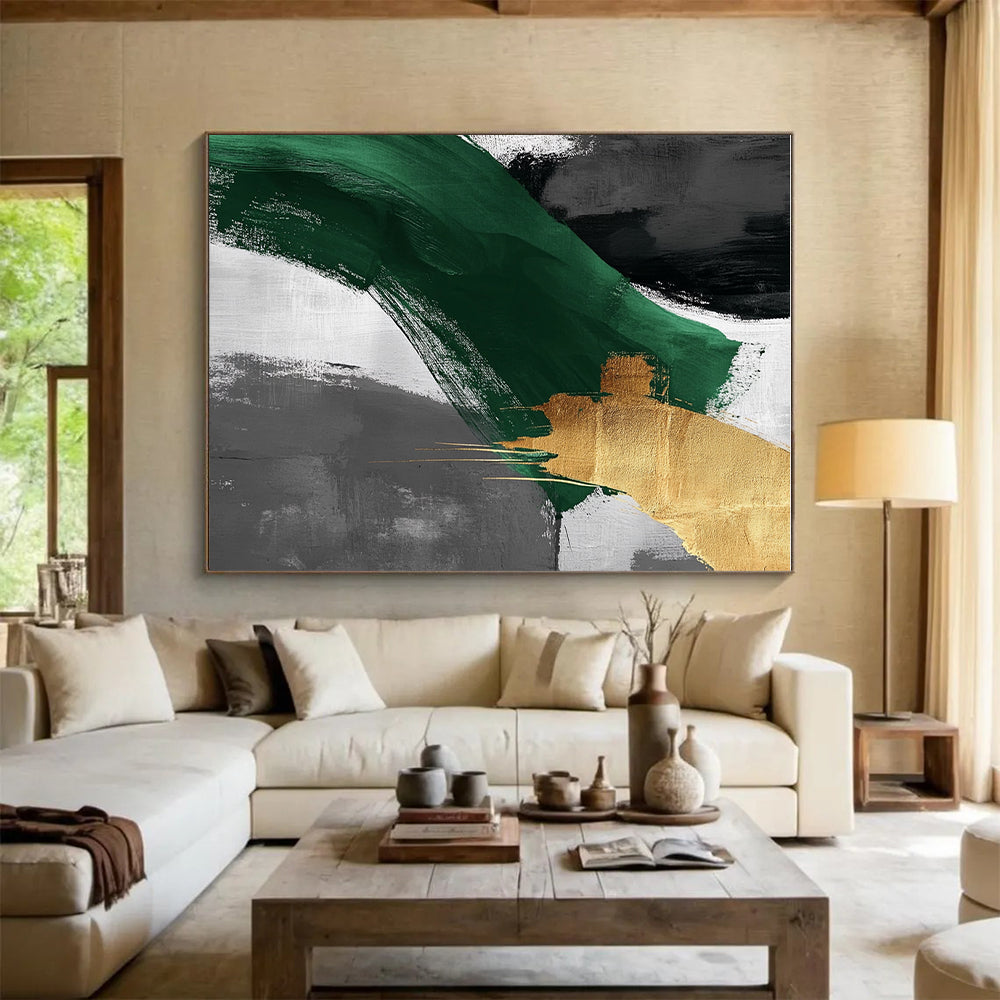 Green and Gold Abstract Painting with Bold Brushstrokes WINK850