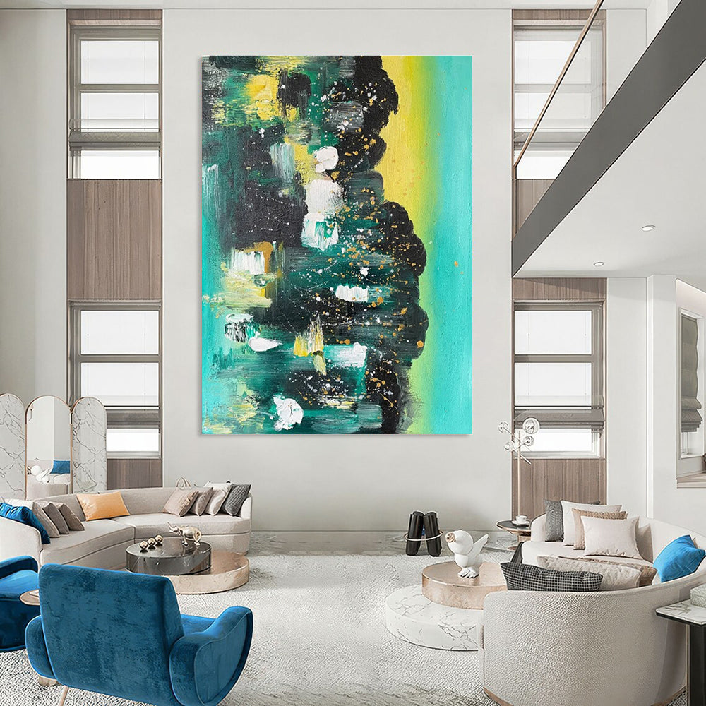 Green and Blue Abstract with Gold Abstract Painting for Luxury Hotel Spa Suites HENG038