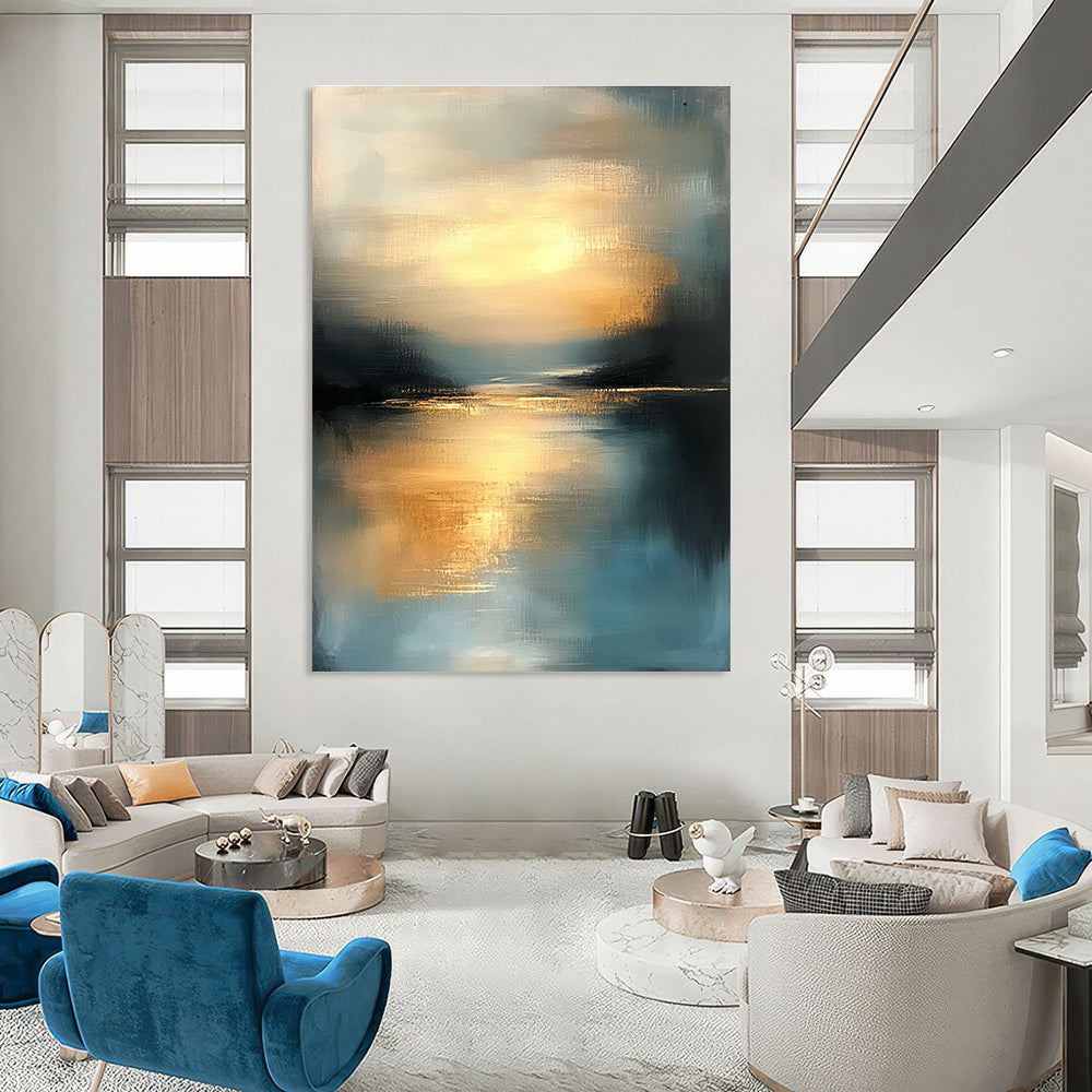 Golden Sunset Lake Abstract - Serene Landscape Abstract Art GAB0514