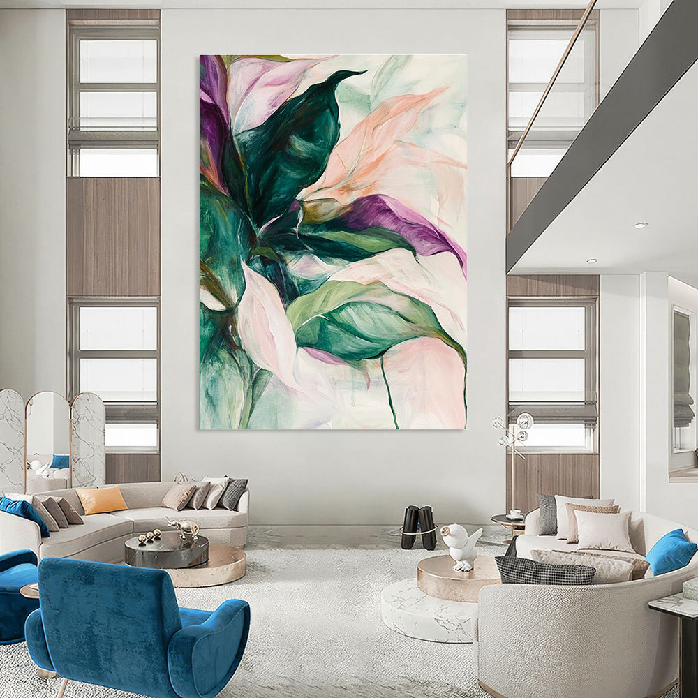 Pastel Floral Leaves Abstract Painting of Gentle Nature GAB0186