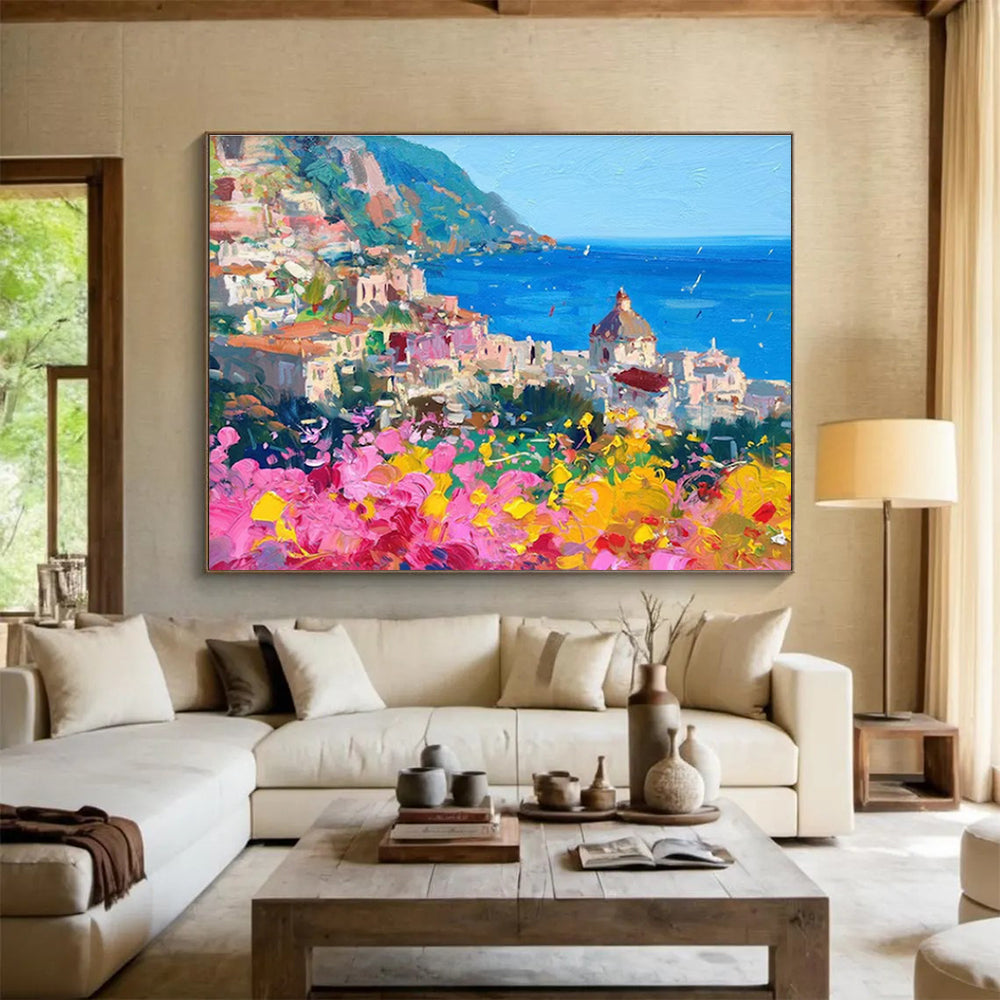 Coastal Town Abstract Painting for Mediterranean - Style Resorts YHT473