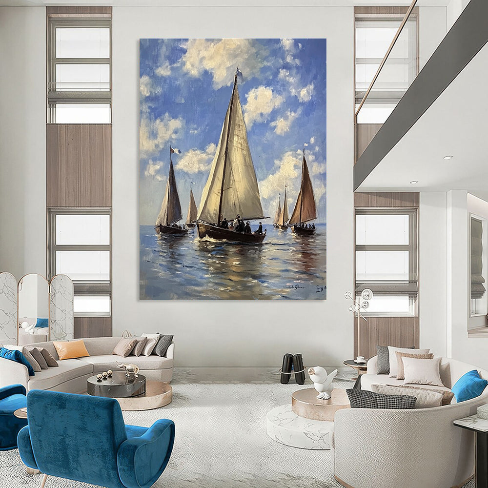 Sailing Boats on the Sea Classic Maritime Abstract Painting GAB0284