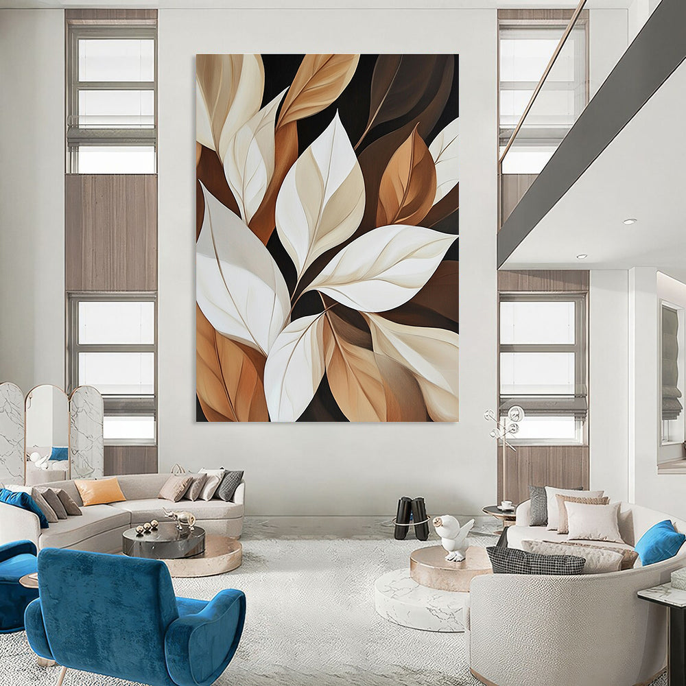 Neutral - Toned Leaves Abstract Painting for Minimalist Living Spaces GAB0832