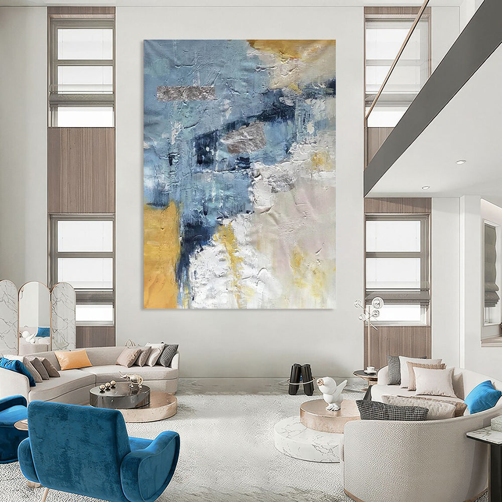 Chic Blue - Silver Abstract Layers Painting for Urban Interiors HENG255