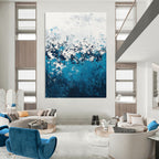 Blue and White Waves Abstract Painting for Coastal Vibes GAB0712