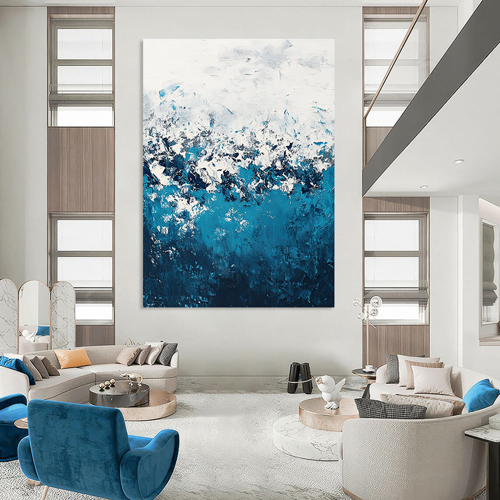 Blue and White Waves Abstract Painting for Coastal Vibes GAB0712