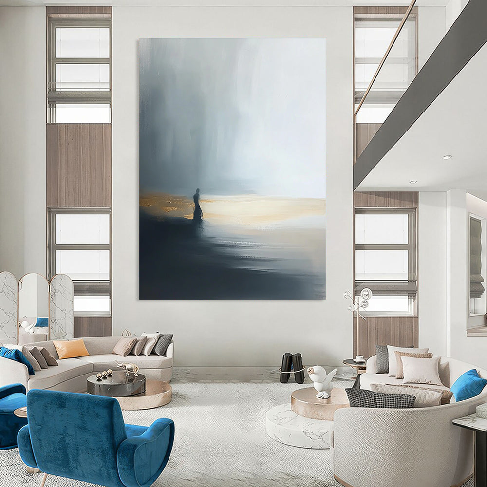 Solitary Figure by Lake - Introspective Landscape Abstract Art GAB0524