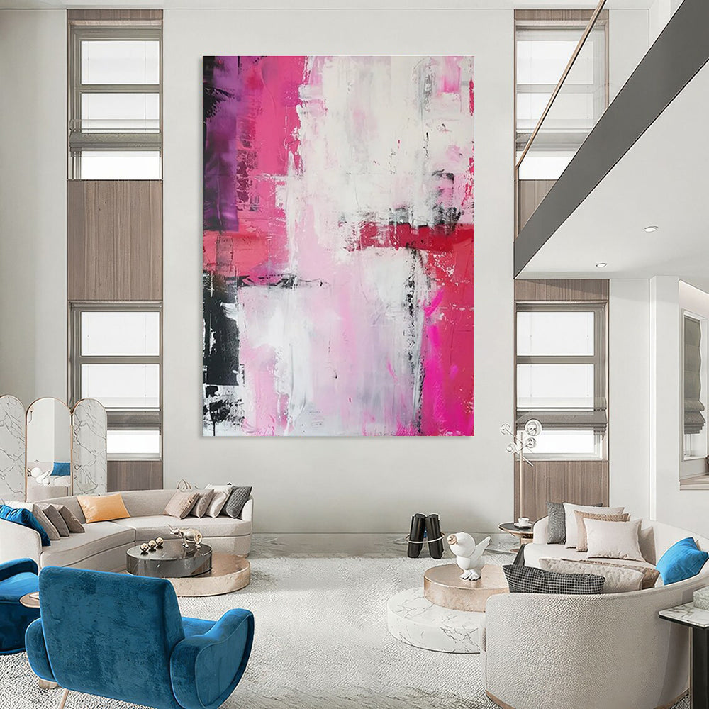 Pink - White Abstract Expression Painting for Feminine Home Studios HENG114