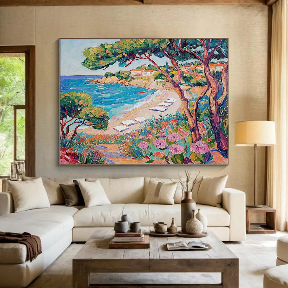 Coastal Beach Abstract Painting for Beachfront Restaurant Patios YHT417