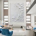 White - Gray Textured Line Art Abstract Painting for Modern Hallways HENG373