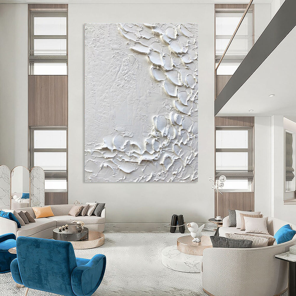 White - Gray Textured Line Art Abstract Painting for Modern Hallways HENG373