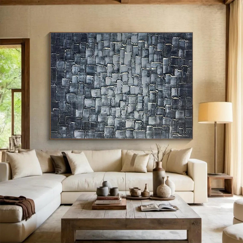Textured Blue Squares Abstract Painting for Contemporary Art Galleries YHT276