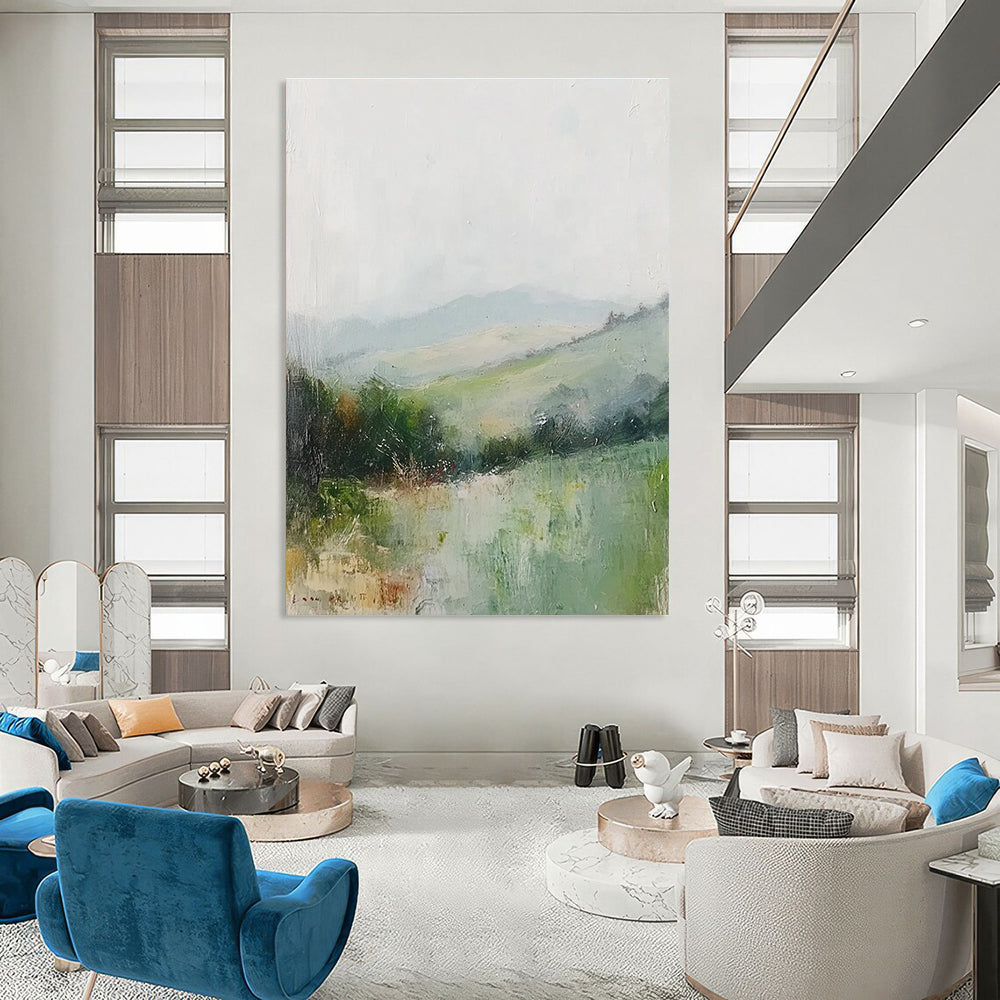 Misty Green Landscape Soft Impressionist Abstract Painting GAB0225