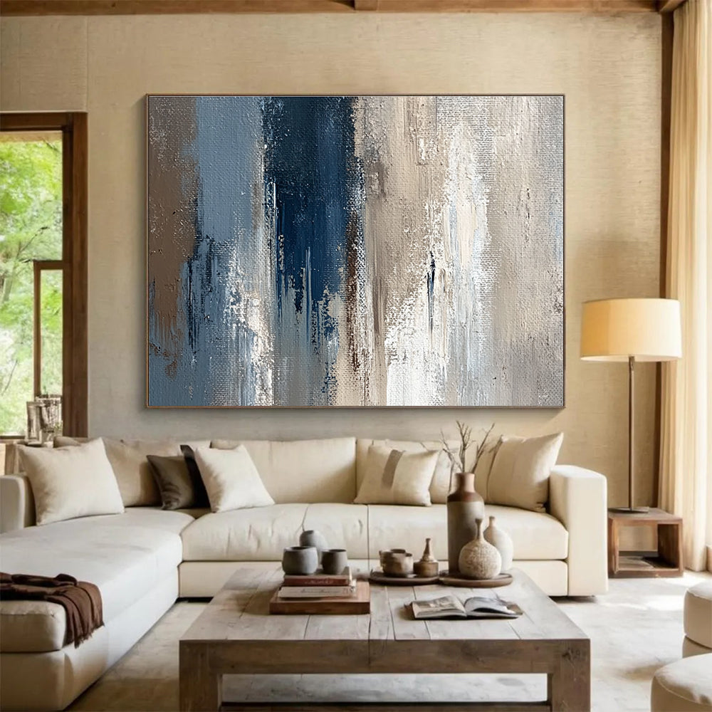 Blue and Gray Texture Abstract Painting with Layered Brushstrokes ABS274