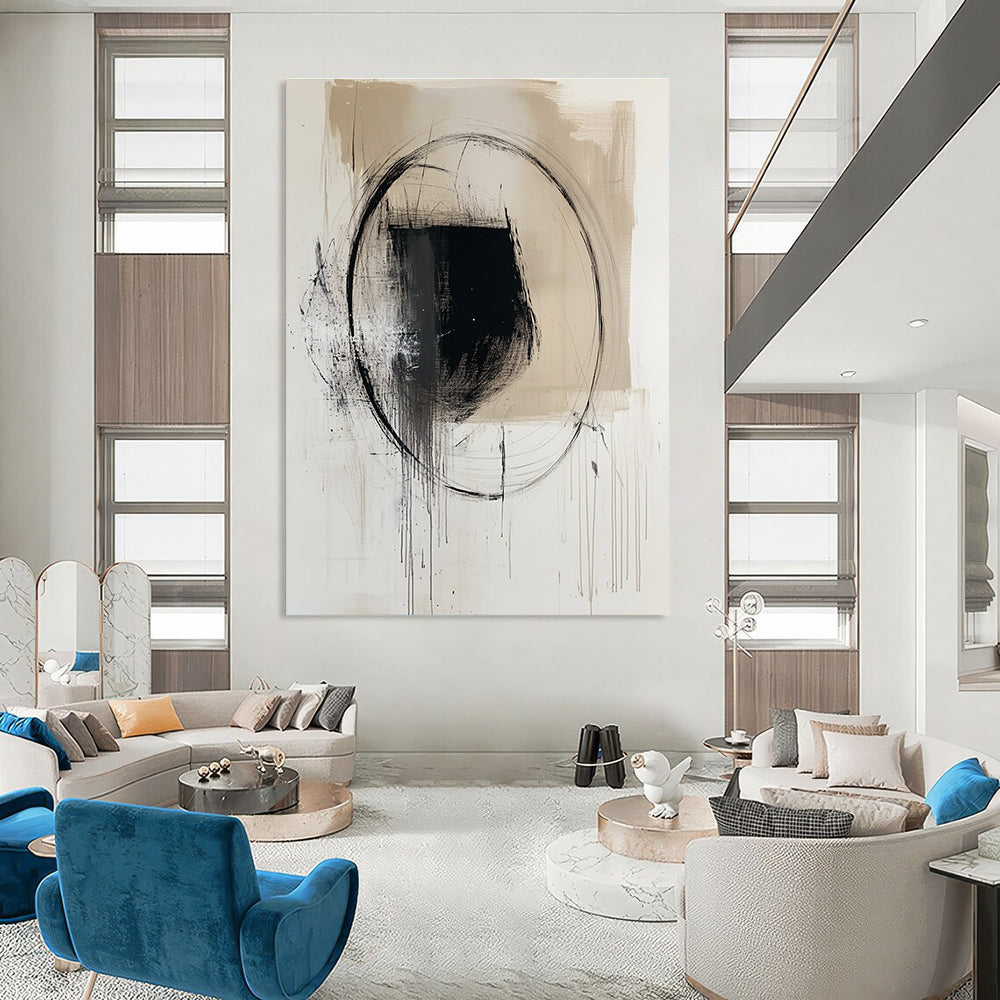 Black and Beige Abstract Painting for Minimalist Interiors GAB0721