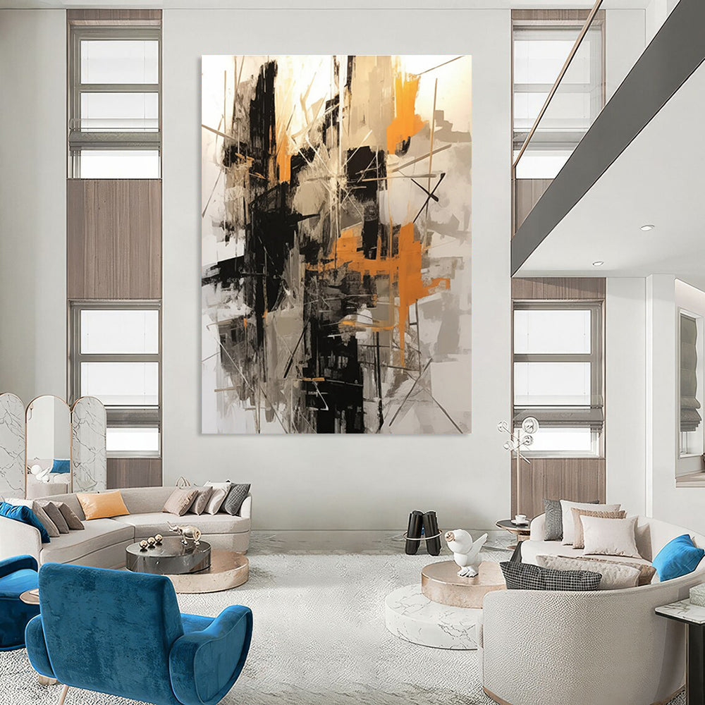 Black - Gray - Orange Abstract Painting for Industrial - Style Lofts HENG116