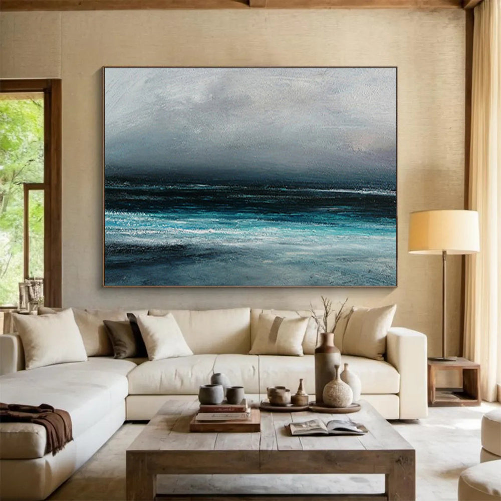 Dark Sea Abstract Mysterious Seascape Painting for Dramatic Spaces YHT034