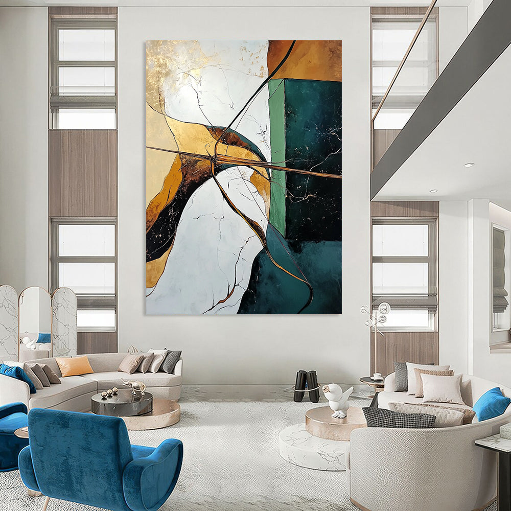 Geometric Abstract with Gold Accents Painting for Luxury Interiors GAB1111