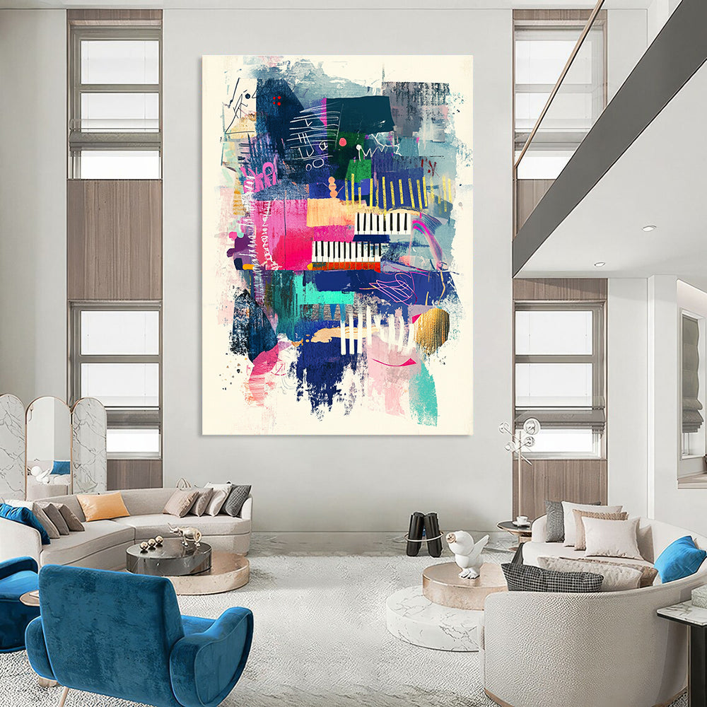 Musical Abstract Fusion Painting with Piano Motifs GAB0101