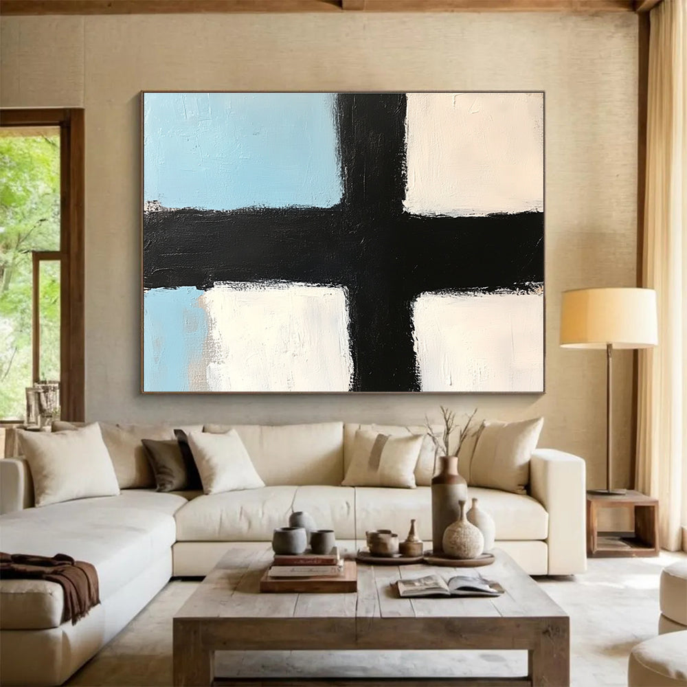 Black and White Cross Abstract Painting ABS309