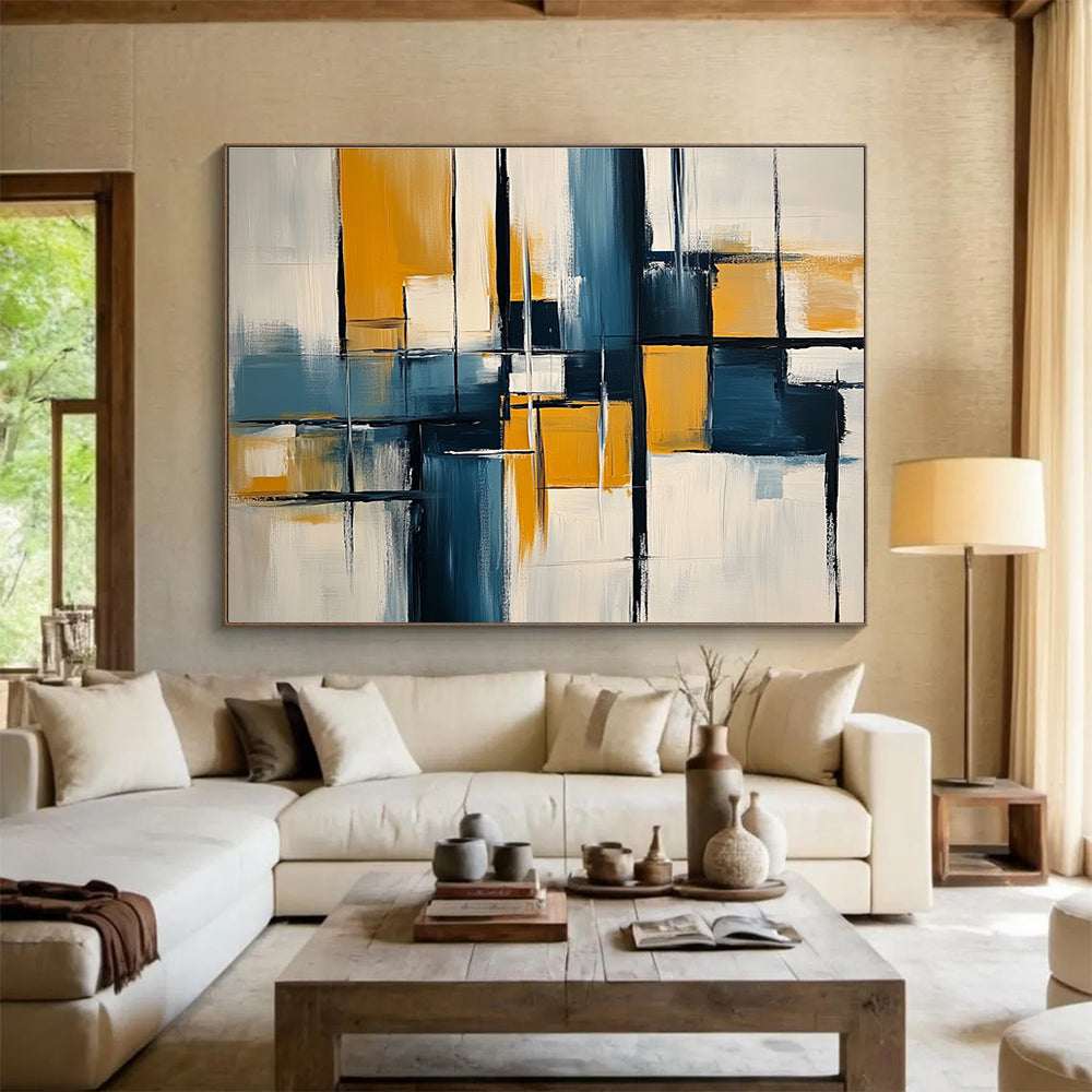 Blue, Yellow, and Black Abstract Painting ABS588