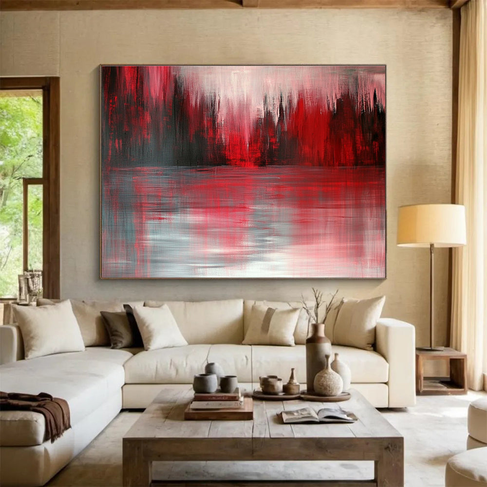 Red and Gray Reflection with Moody Tones Abstract Painting ABS331
