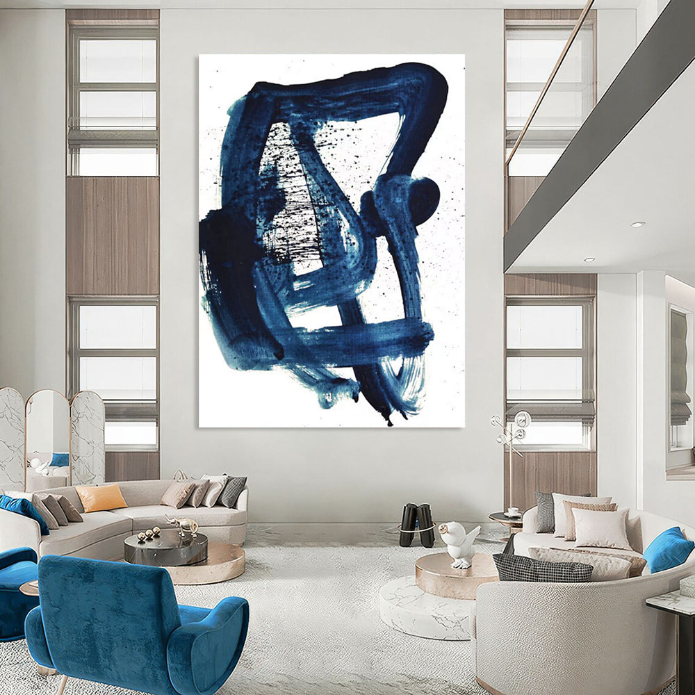 Bold Blue Abstract Brushstrokes Painting for Contemporary Art Galleries HENG161