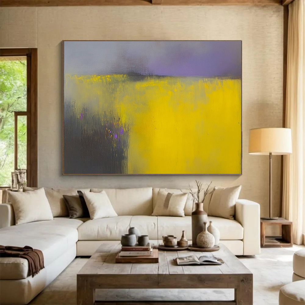 Yellow and Purple Abstract Field  Dreamy Horizon ABS066