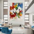 White Blooms on Color Abstract Painting for Modern Bridal Suites GAB0763
