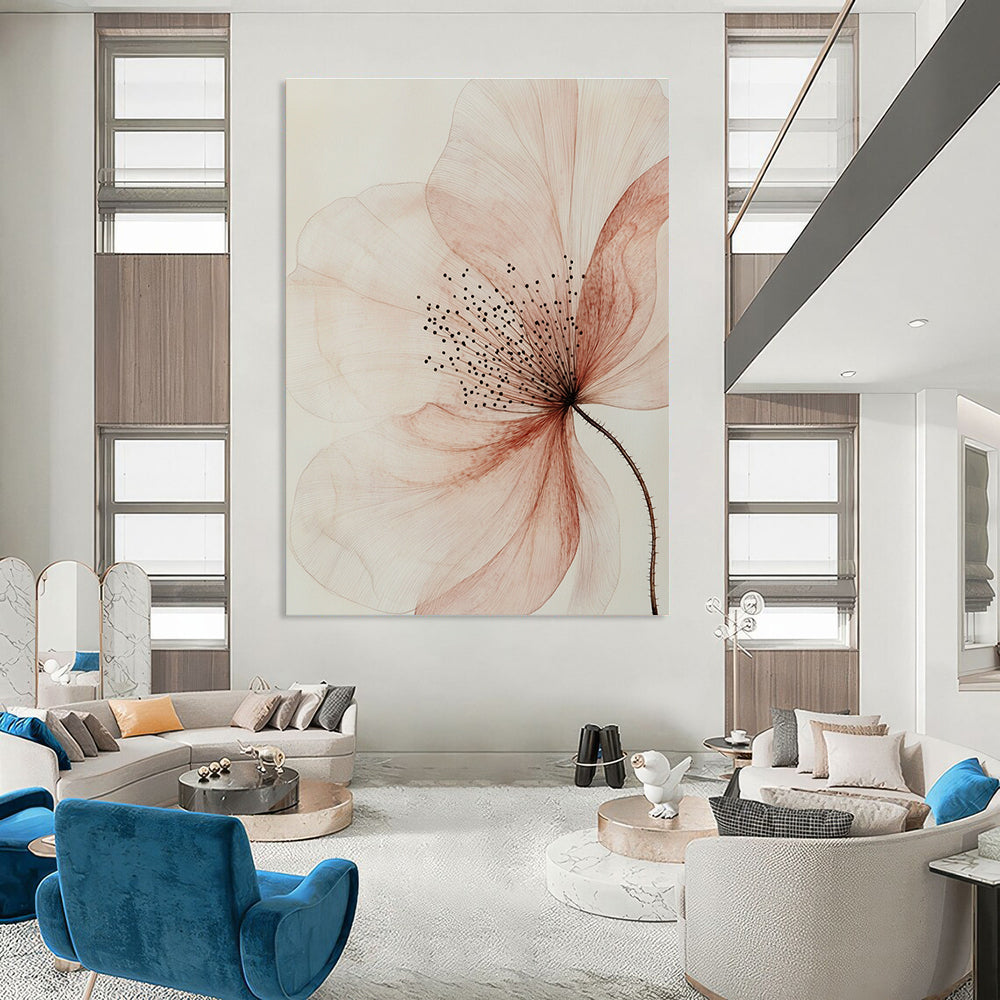 Delicate Pink Flower Sketch Abstract Painting with Fine Details GAB0073