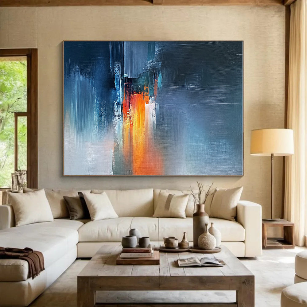 Blue Orange Gray Abstract Painting with Dramatic Sunset Vibes WINK472