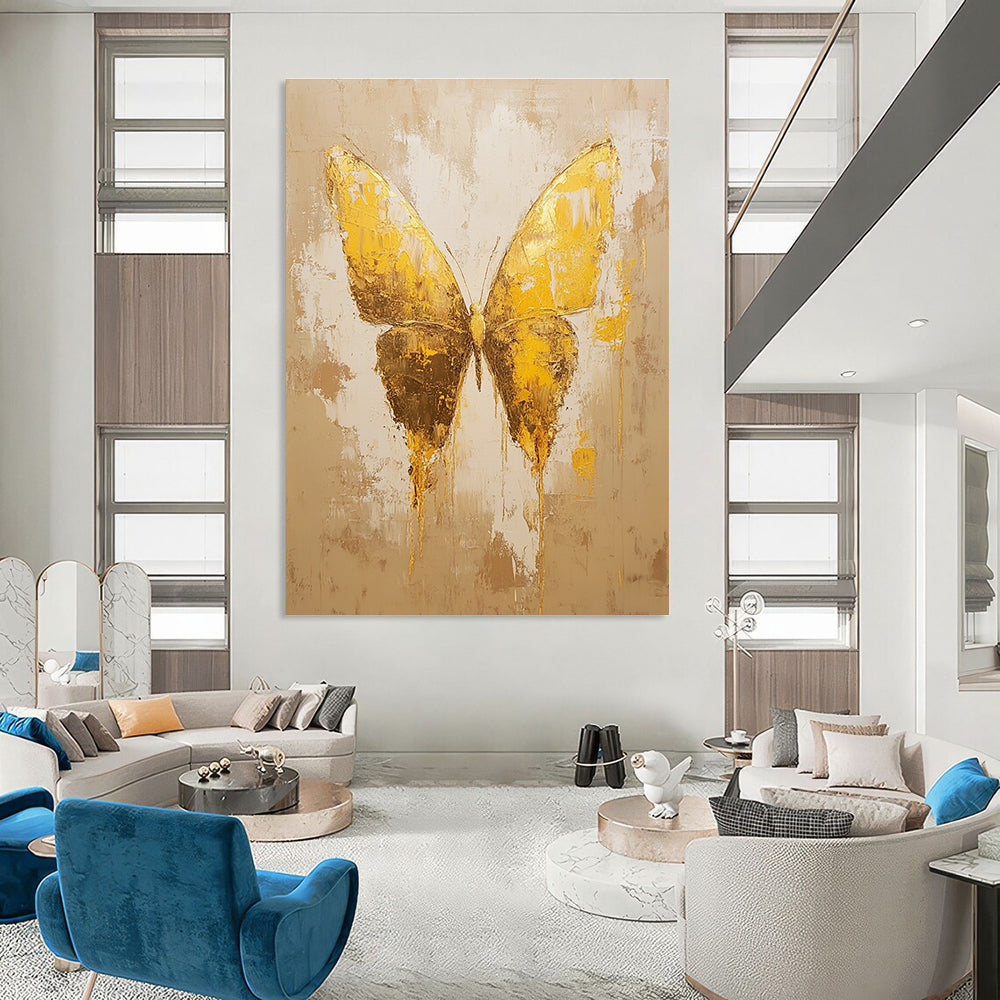 Golden Textured Butterfly Abstract Painting of Opulent Transformation GAB0163