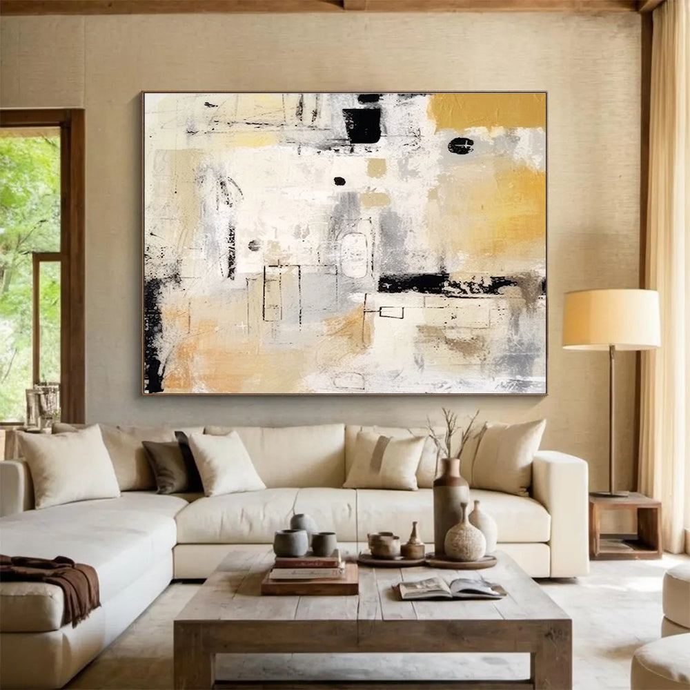 Neutral - Toned Abstract Painting for Subtle Elegance YHT060