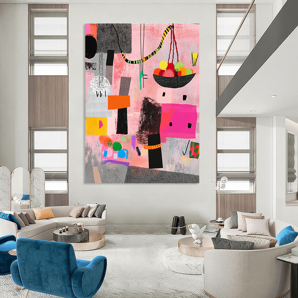 Pink and Colorful Abstract Shapes Painting of Lively Creativity GAB0098
