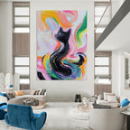 Colorful Swirling Cat Whimsical Feline Abstract Painting GAB0262
