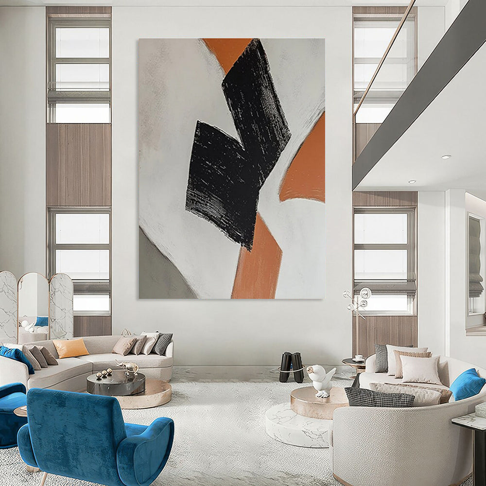 Black - Orange Minimalist Abstract Painting for Scandinavian - Style Homes HENG111