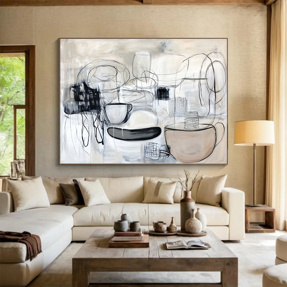 Monochromatic Still - Life Abstract Painting with Raw Textured Surfaces ABS547
