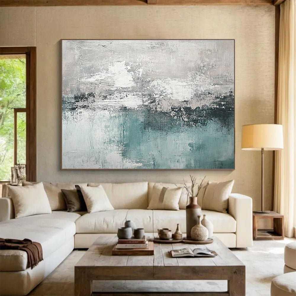 Gray and Teal Abstract Painting with Subtle, Layered Textures ABS454