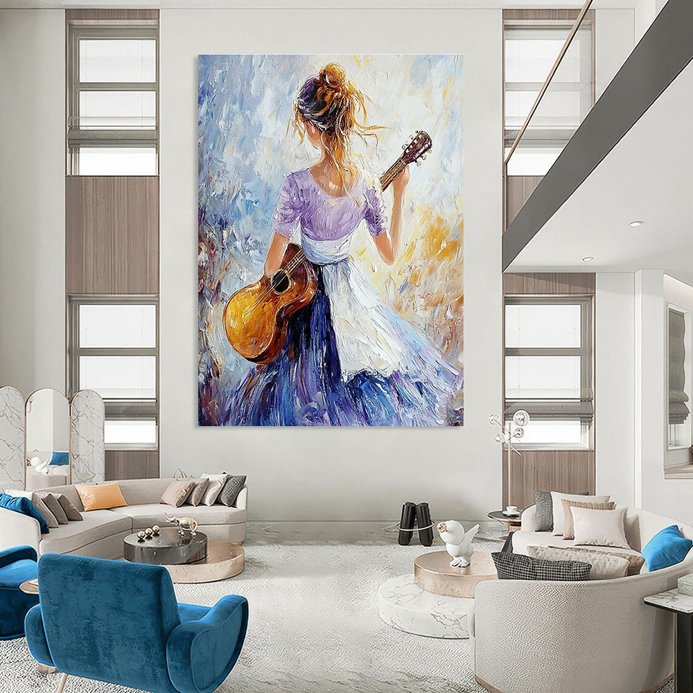 Guitar Girl Impressionistic Abstract Painting for Musical Spaces GAB1419