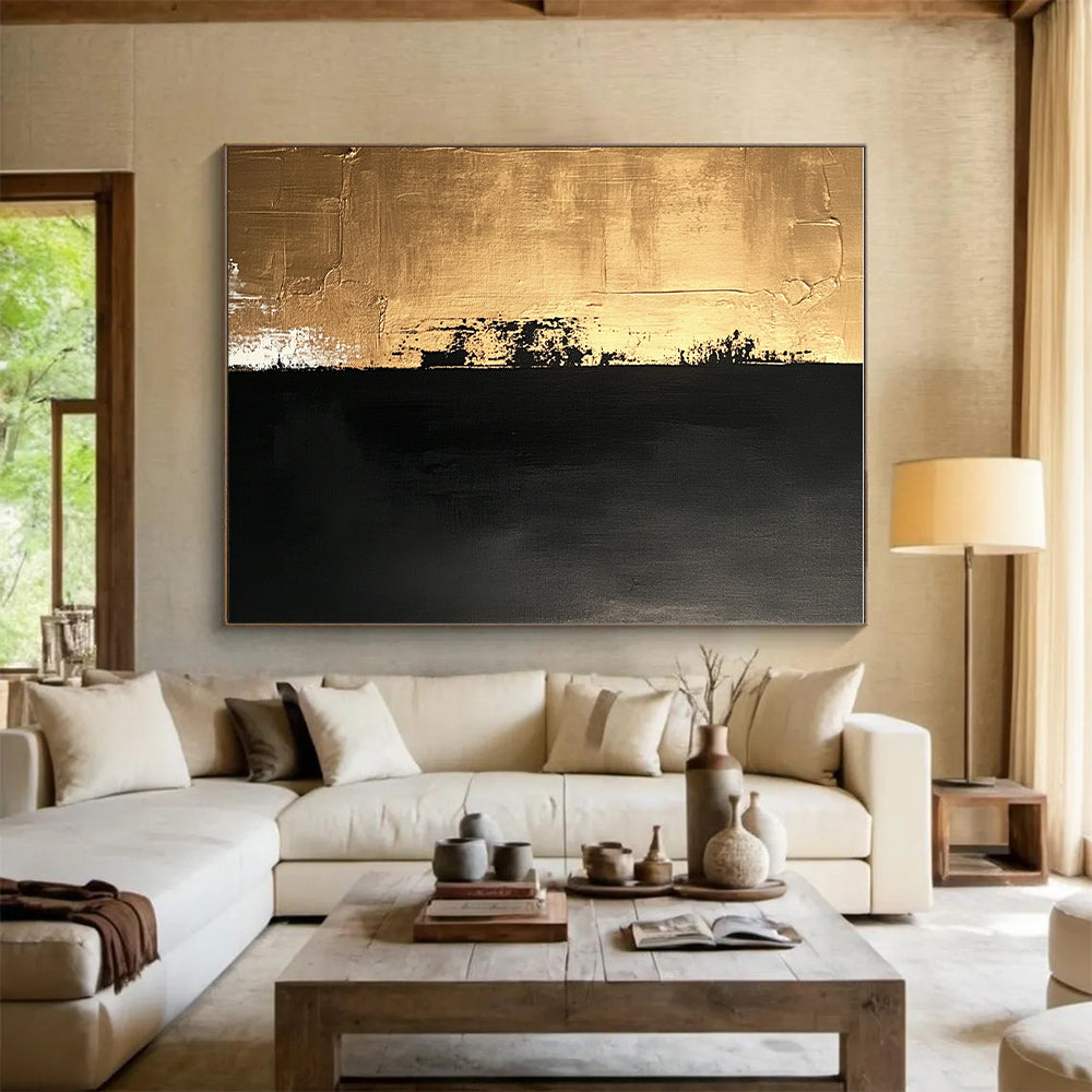 Gold and Black Textured Divide Abstract Painting with Luxe Contrast WINK019