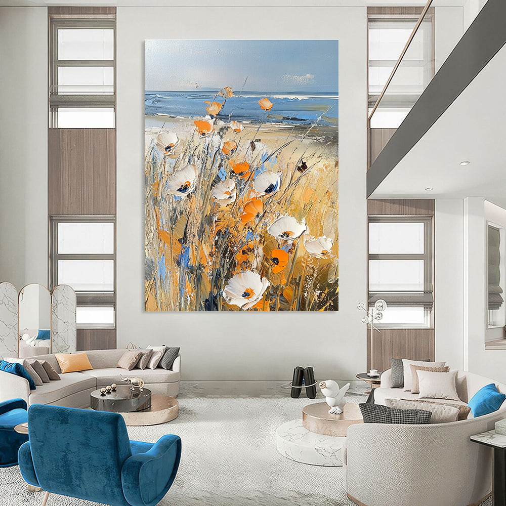 Beach Flowers Serene Abstract Painting for Coastal Homes GAB1415