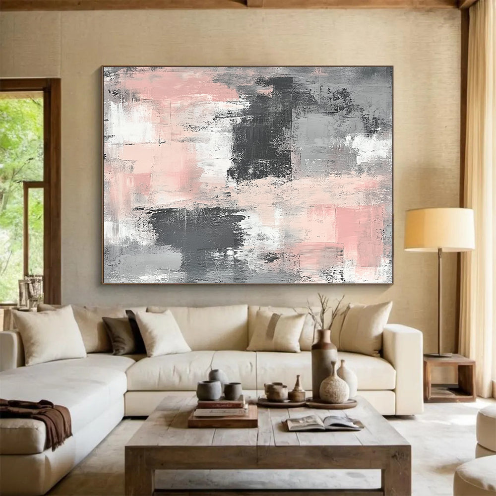 Gray and Pink Abstract Painting with Textured Layers WINK860